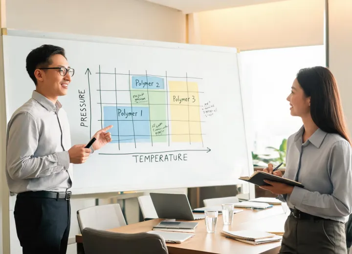 Engineer explaining material chart